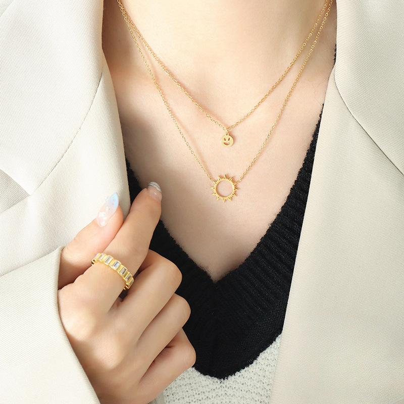 Trend Hip Hop Style Mix And Match Stacking Sun Series Expression Pendant Necklace Gold-Plated Jewelry