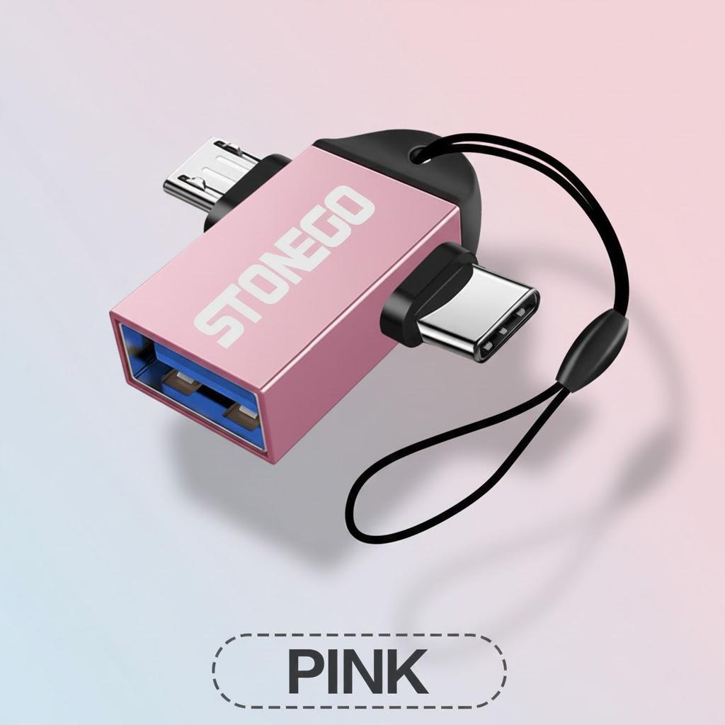 

2 in 1 OTG Adapter USB 3.0 Female to Micro USB Male USB C Male Connector Aluminum Alloy Portable Solution рожевий