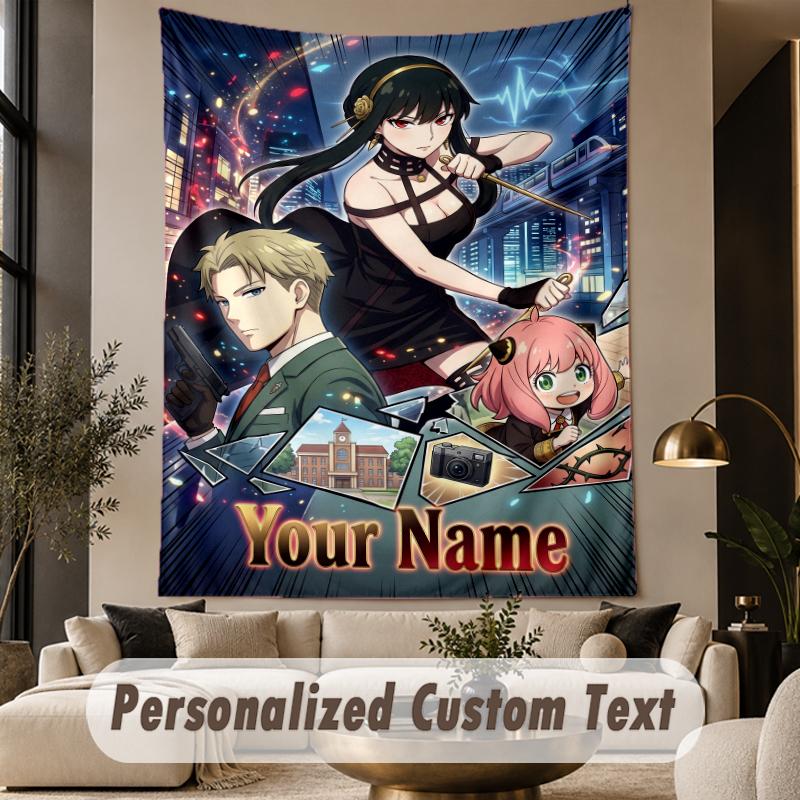 Custom Text Printed Tapestry Spy × Family Pattern Large Wall Hanging Indoor Room Decor