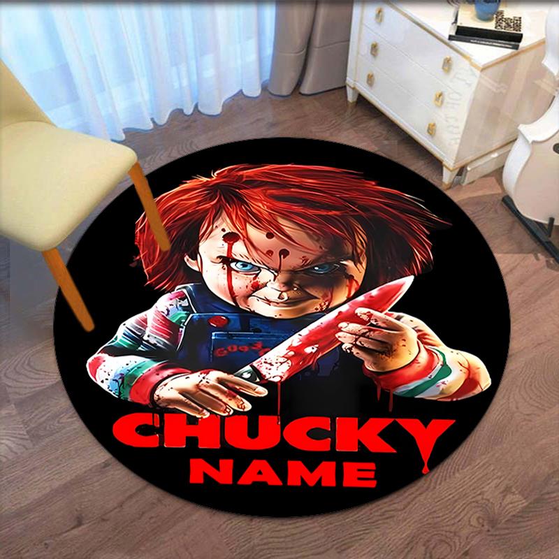 Custom Name Chucky Printed Round Rug Carpet Chair Rug Area Rug Entryway Doormats,for Office Chair Living Room Bedroom Kitchen Room.