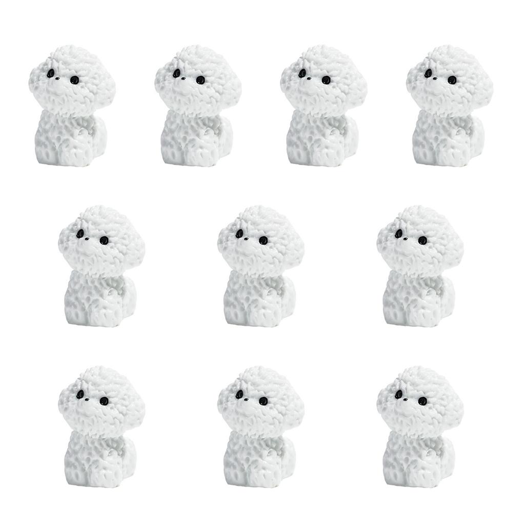 10Pcs Adorable Bichon Frise Puppy Statues Hand Painted Resin Ornaments for Indoor and Outdoor Spaces