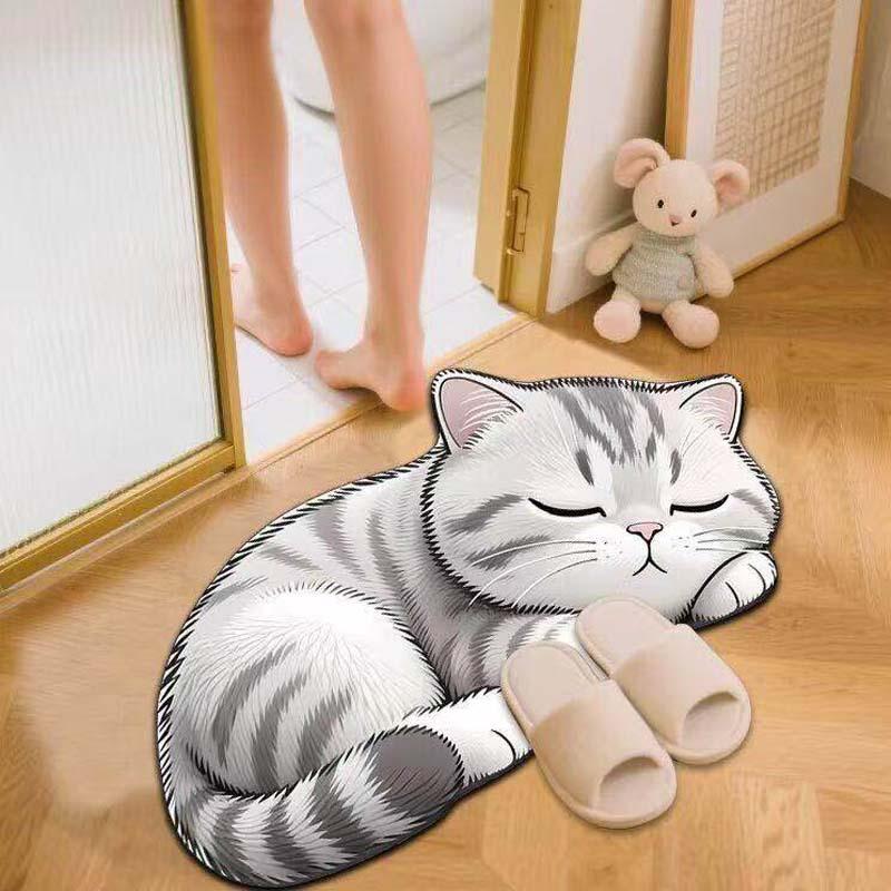 Tappetino da Bagno in Terra Diatomacea a Forma di Gatto Cartone Animato, Assorbente Acqua Antiscivolo Resistente all'Usura Zerbino per Bagno Ingresso WC