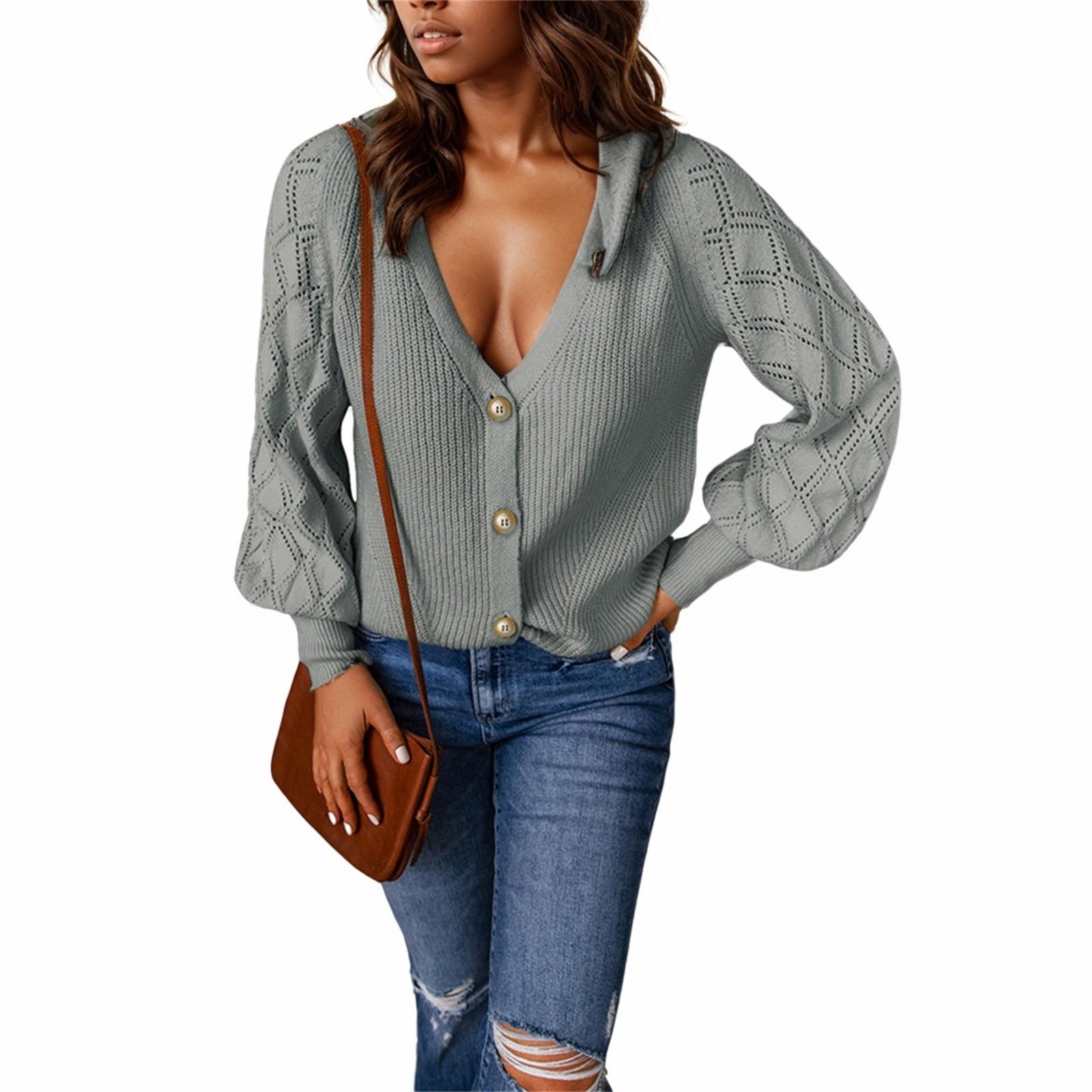 

Женский модный свободный свитер с длинным рукавом и пуговицами, однотонный, повседневный, с индивидуальным дизайном S