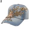 Flower Embossed Rhinestone Denim Baseball Cap Summer Fashion Women Jeans Hat