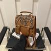 Women Bag College-style Leopard Print Backpack Student Hand-carried Schoolbag Retro Single-shoulder Backpack Coffee Color Simple