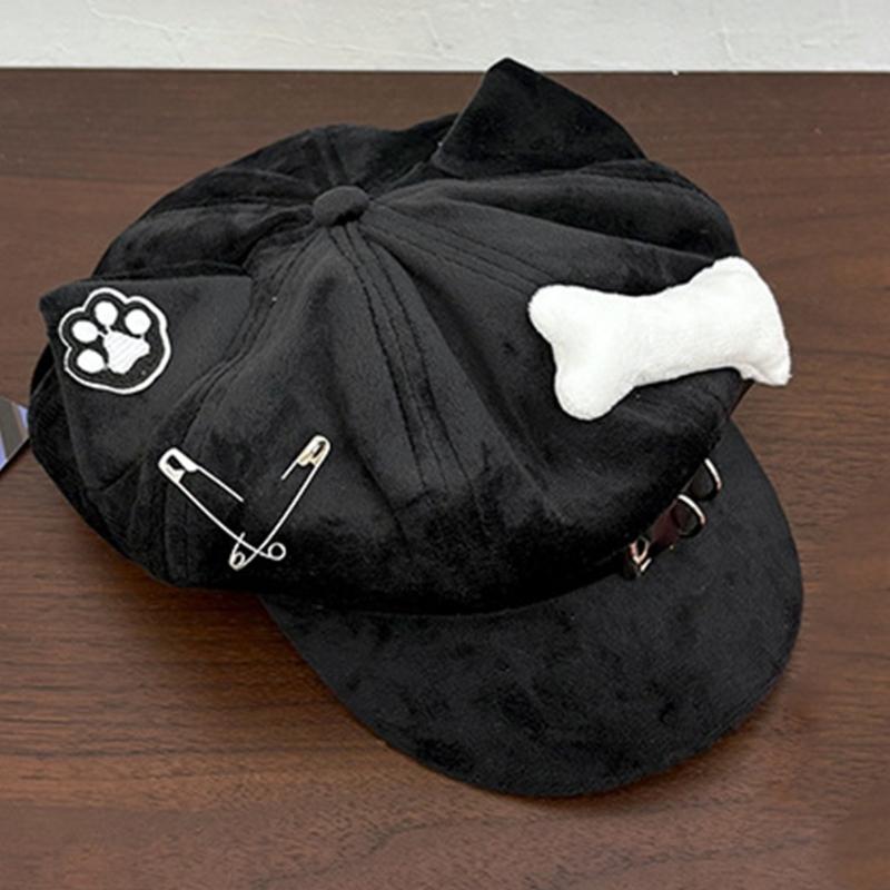 Bequemer achteckiger Hut für Damen Mädchen Katzenohren Barett Hut für Winter Herbst Anime Event 2000er Mode Kopfschmuck