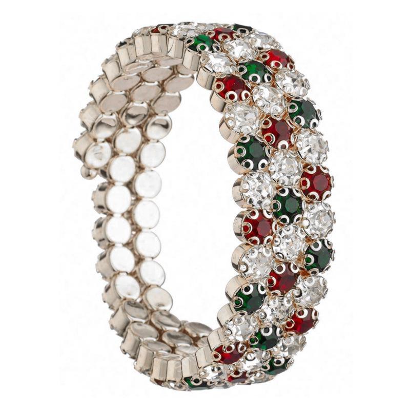 European & American Style Pearl & Diamond Elastic Open Bangle Bracelet