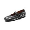Spot second hair! Leather rhinestone ballet shoes women's round head flat bottom one word with European and American retro Mary Jane single shoes