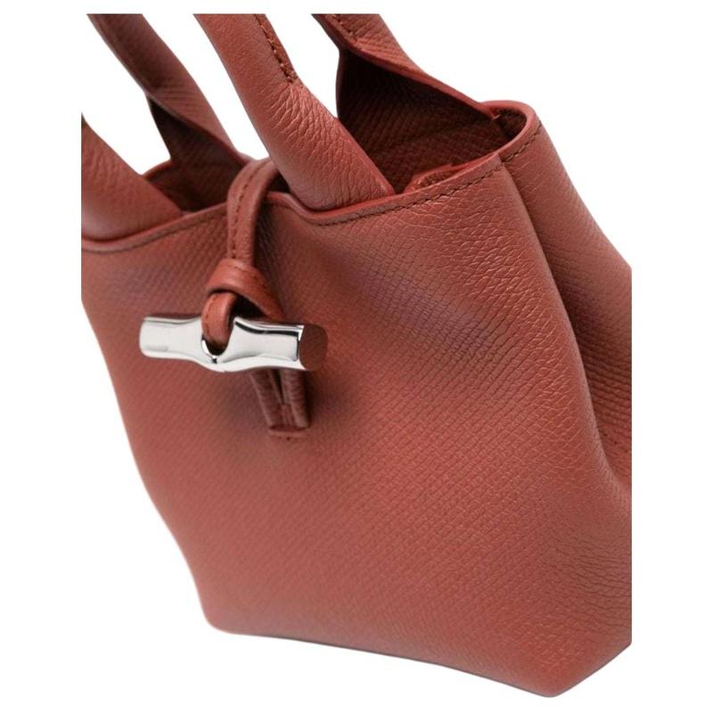 Longchamp Le Roseau Silver Metallic Adjustable Detachable Shoulder Strap Leather Handbag Mini Women's Tan 10278HFP404