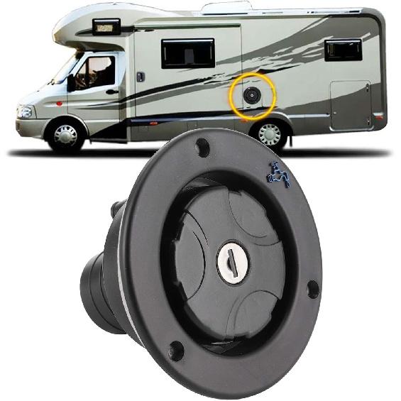 for rv+Fresh+Water+Inlet+Black Yctze Water Filler Cap Gravity Freshwater Inlet Lockable Leakproof Water Filler Cap with 2 Keys for RV Caravan