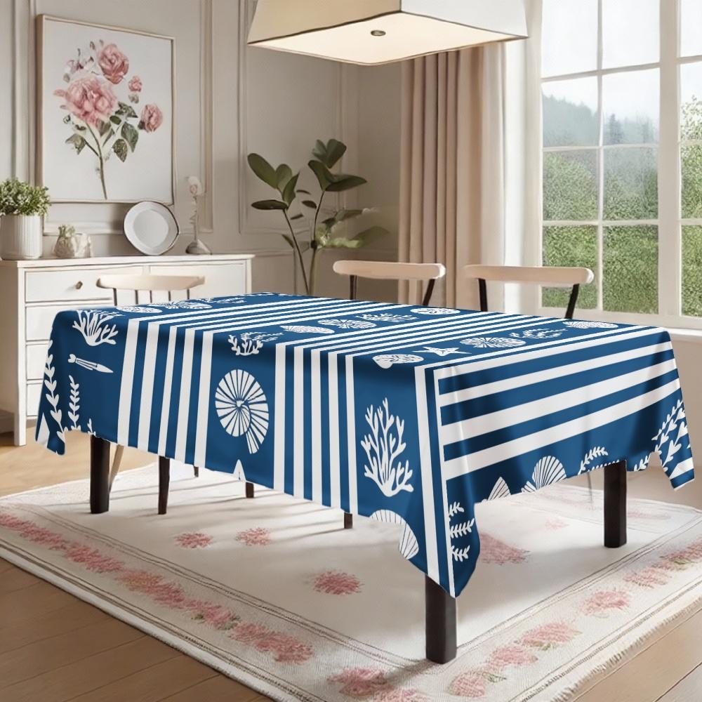 Blue White Ocean Topic Rectangle Table Cloth for Table Decor Kitchen Dining Waterproof Reusable Tablecloth for Table Dining Room