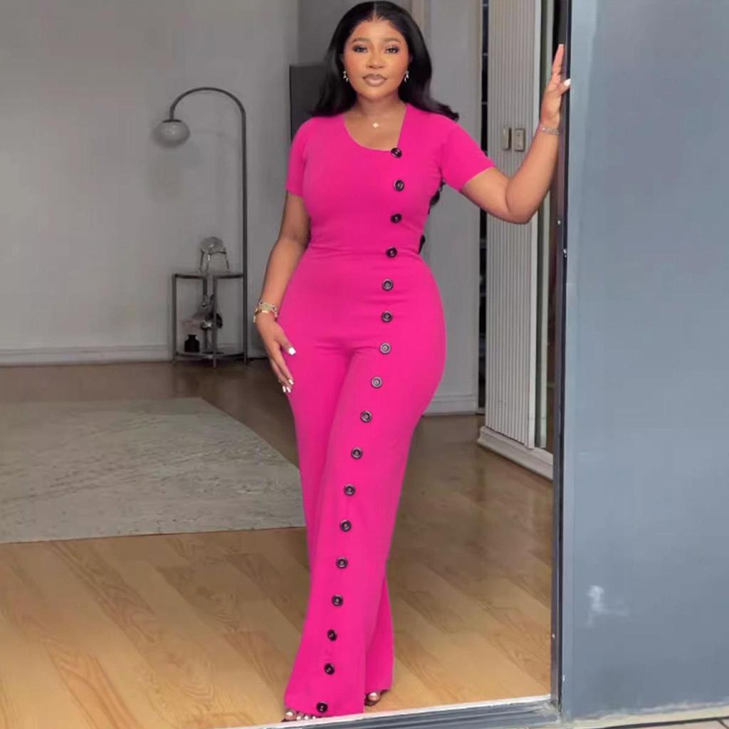 Irregular Neckline Waist-Gathering Wide-Leg Jumpsuit