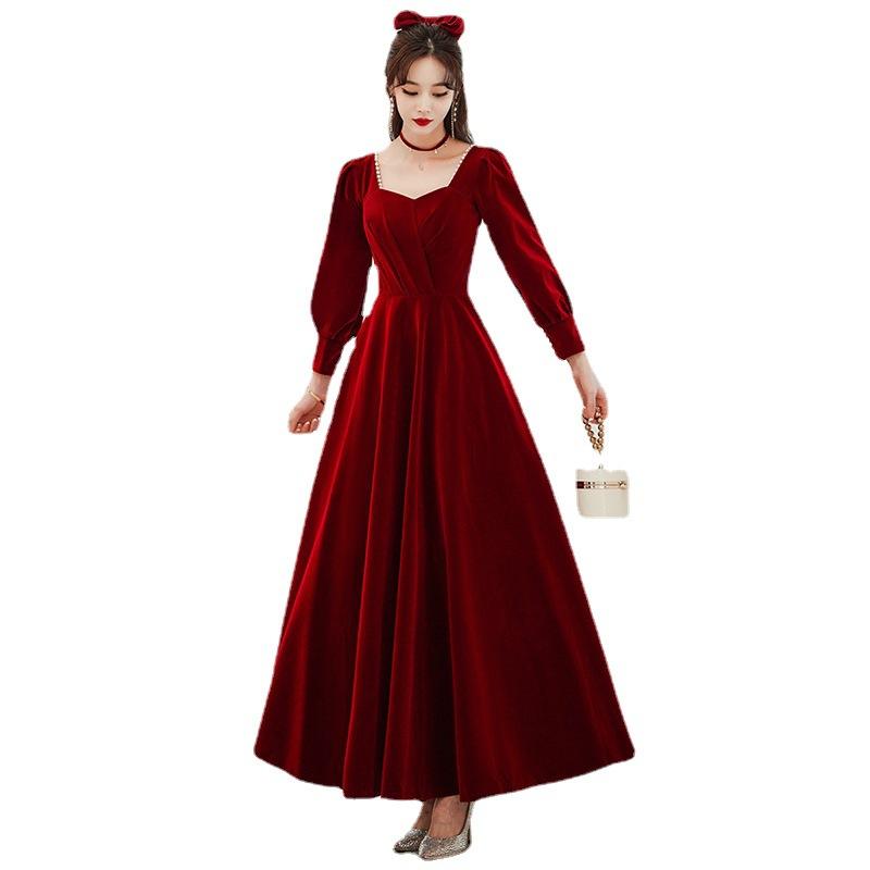 Toast Bridal Long Sleeve 1011 New Summer Long Back Door Order Wedding Dress Burgundy Wedding Evening Dress
