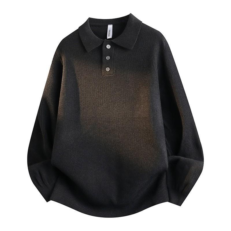 Mens Oversized Knit Sweater With Collar Button-Up Design Winter Warm Loose Fit Casual Streetwear Pullover