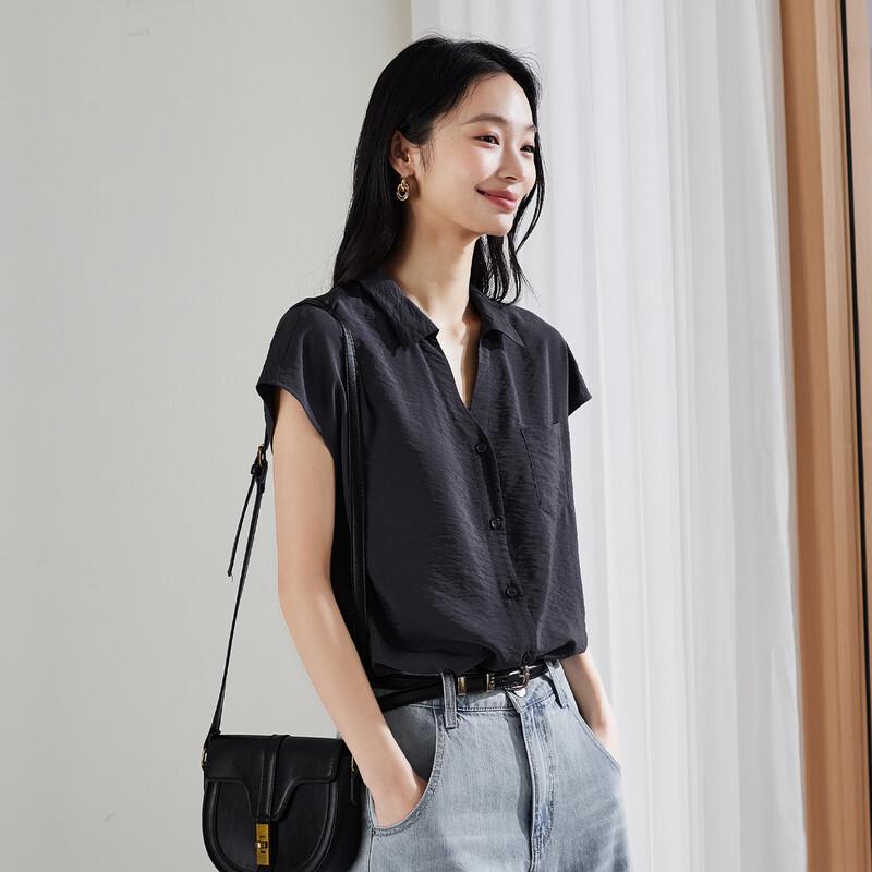 SOFSIL Women s Elegant Lapel Flutter Sleeve Blouse L серый