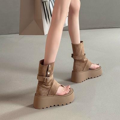 Fashion Platform Toe Sandals Women Retro Small Wear Martin Boots Locomotive Boots Hot Girl Comfortable Roman Short Boots Tide