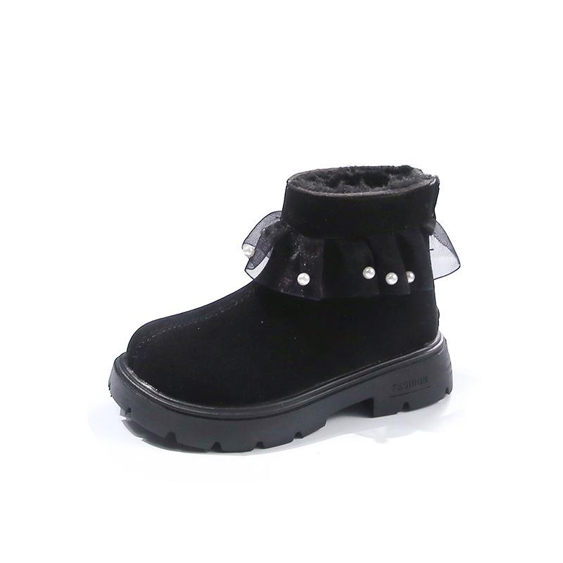 

Девочки Принцесса Хлопковые Сапоги Милые Зимние Детские Сапоги Элегантное Кружево Рюши Края Детская Мода Повседневные Ботильоны Универсальные 23 чёрный