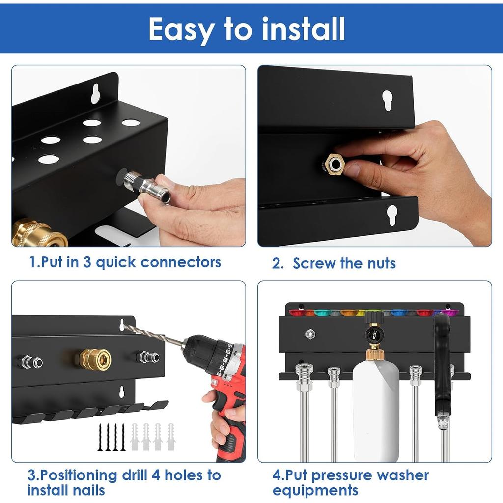 Pressure Washer Gun Holder Wall Mount Foam Cannon Holder 28.5 x 12 x 5 cm Car Wash Accessories Organizer for Wand Nozzle Tip