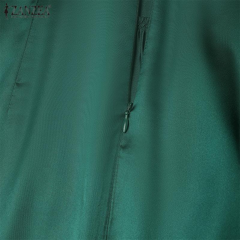 ZANZEA Women Casual Round Neck Loose 3/4 Sleeve Solid Long Dress