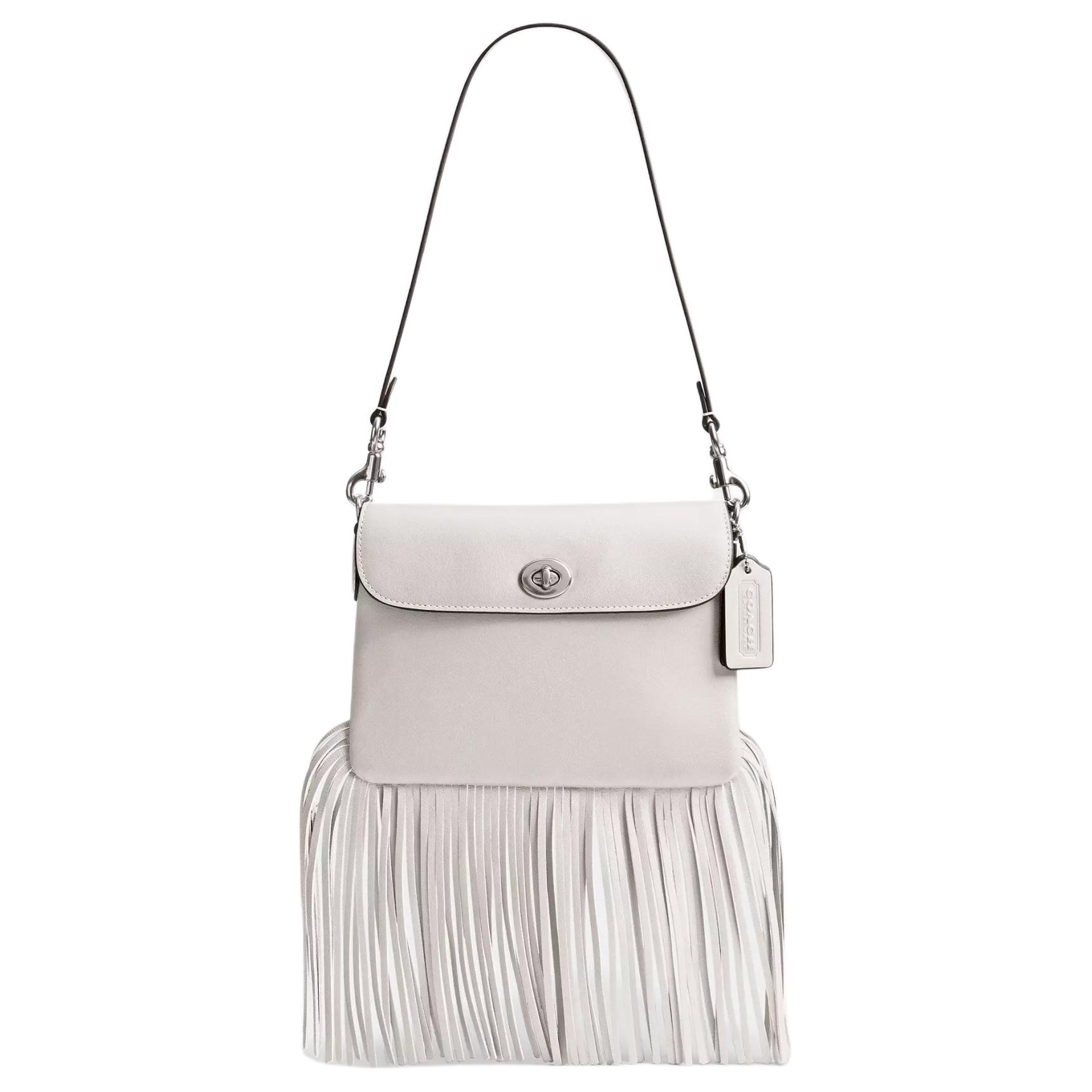 Coach 1964 Fringe 21 Lock Closure Glove Tanned Leather Tassel Handbag Women handbags Silver Chalk CU033-LHCHK Basic Set (Bag+Dust Bag)