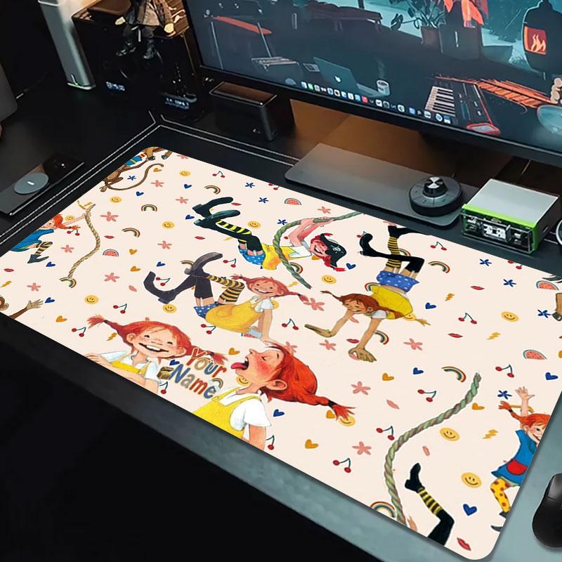 Pippi Longstocking Custom Name Large Size Mouse Pad Large Gaming Table Cushion Non-slip Laptop Tablet Big Mousepad XXL Mat Mini PC Playmat With Lock E