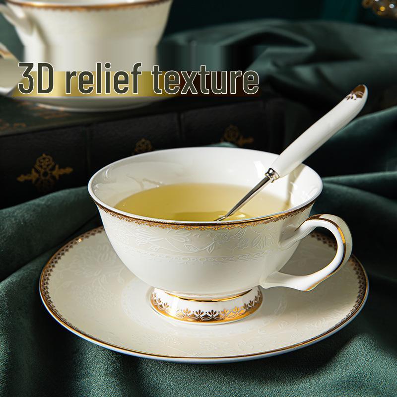 Exquisite European-Style Bone China Tea Cup & Saucer Set with Floral Design and Gold Trim