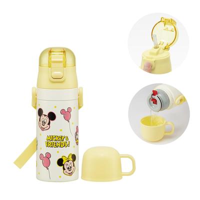 Skater Water Disney Mickey Friends Balloon Stainless Small Sports Children's Bottle, 2-Way, Straw/Cup/400ml Capacity, & Design, Steel, Lightweight,