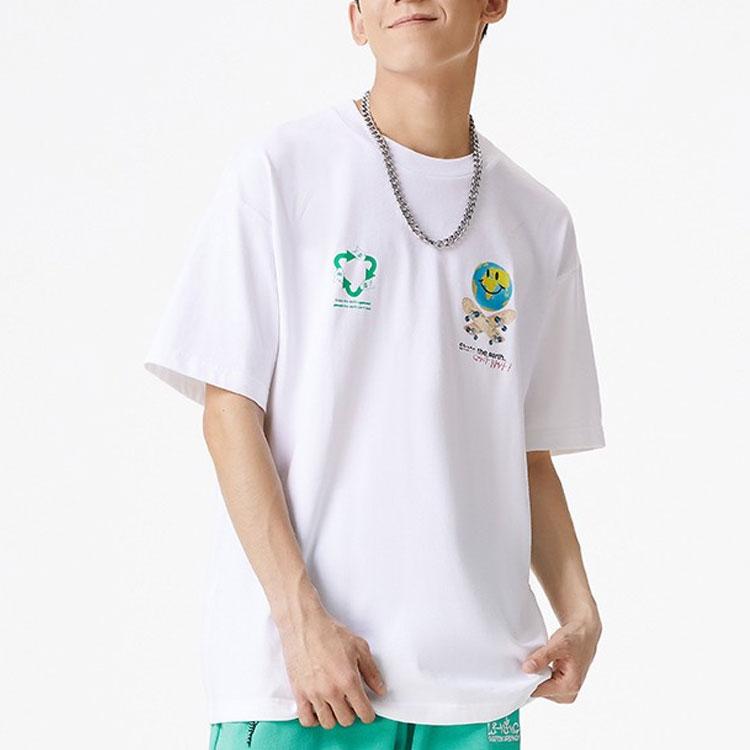 Li Ning X Og Slick Collaboration Earth Smiley Skateboard Letter Cartoon T-Shirt Unisex Tops White AHSS299-3