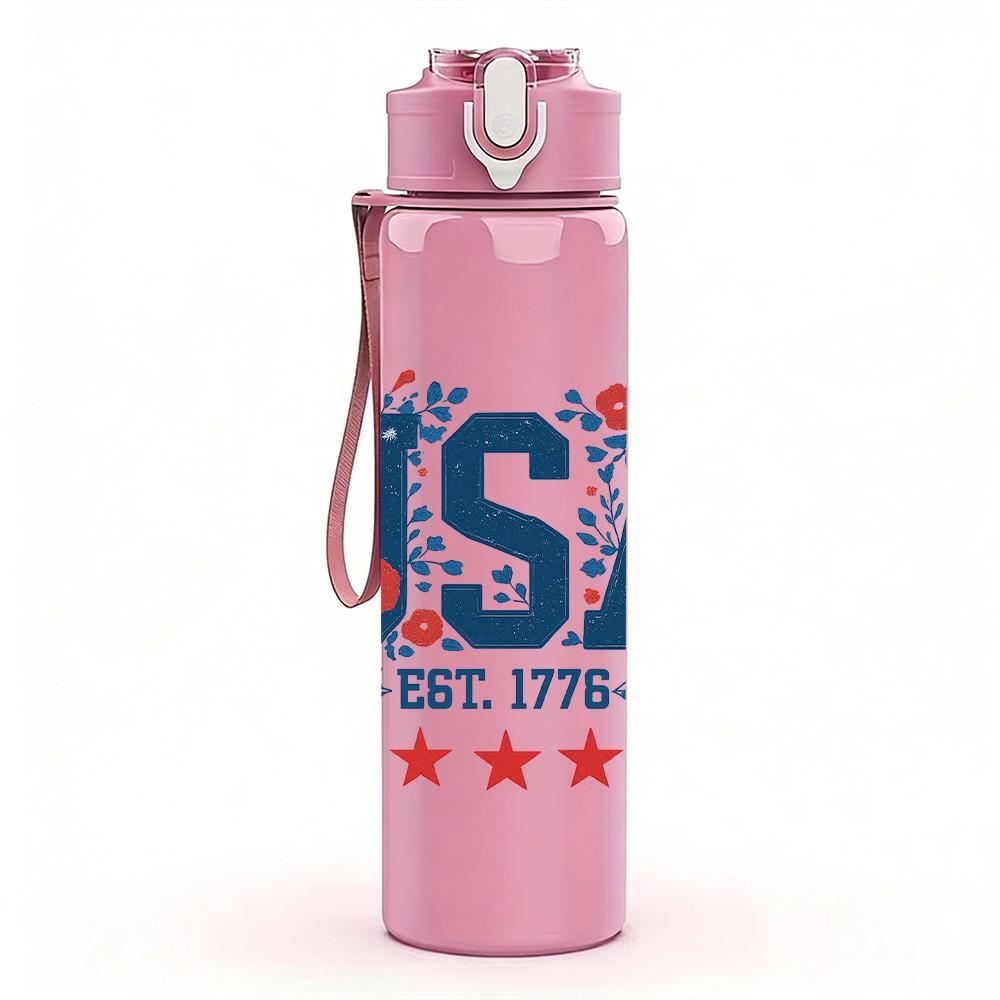 1PC USA Vintage Star Letter Logo 750ml Color Plastic Sports Water Bottle Leakproof Flip Straw Lid Suitable for Sports Office Home Use