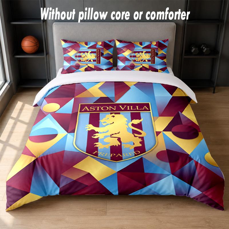 Aston Villa Football Design Bed Bedding Set 1 Duvet Cover + 2 Pillowcases Soft Breathable Household Bed Linens