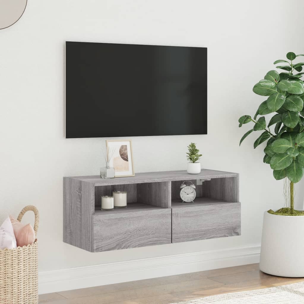 Vidaxl Ścienna Szafka Tv, Szary Dąb Sonoma, 80X30X30 Cm