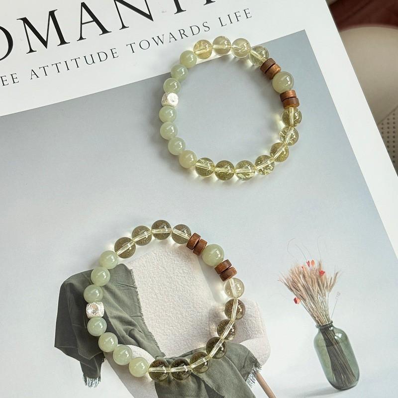 Handmade Natural Hetian Jade Lemon Yellow Crystal Bracelet Women Agarwood Wood Beads New Chinese Style Jewelry