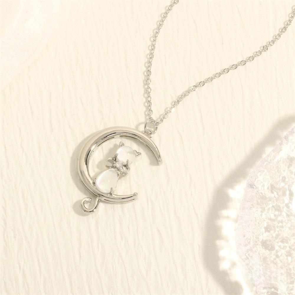 Zircon Crescent Moon Necklace Copper Gold Plated Link Chain Neck Chain Party Favors Silver White