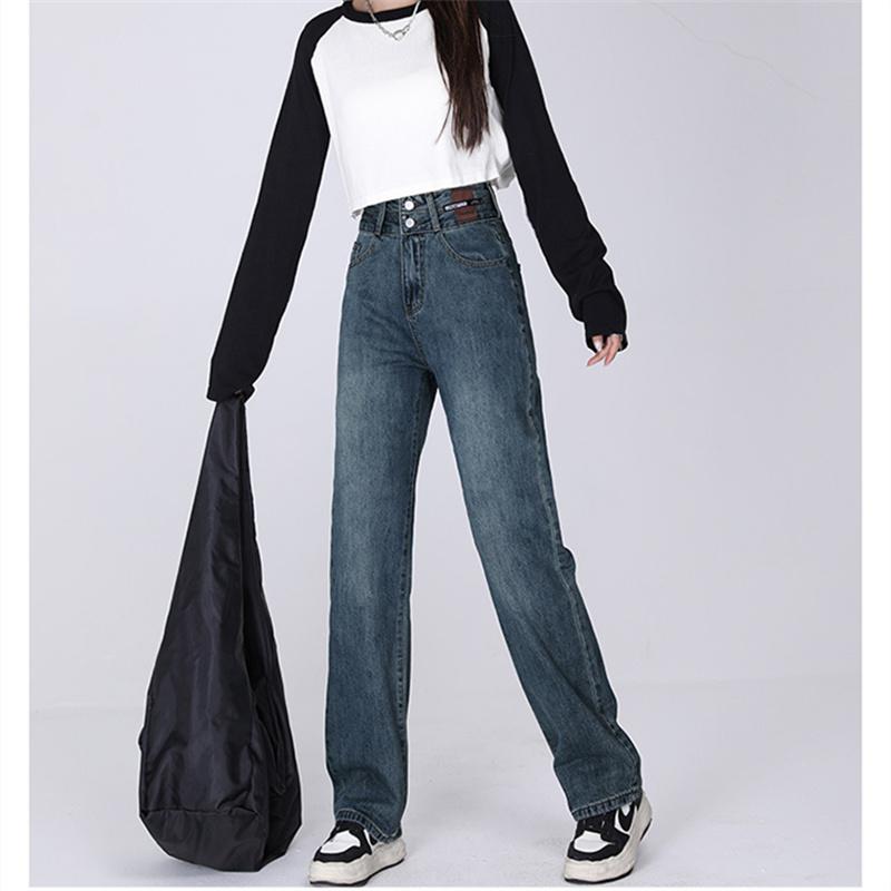 Toamna 2022, pantaloni de denim cu picioare largi, largi, casual, îmbrăcăminte de stradă, clasici, drepți, vintage, blugi, tendințe Harajuku, talie înaltă pentru femei