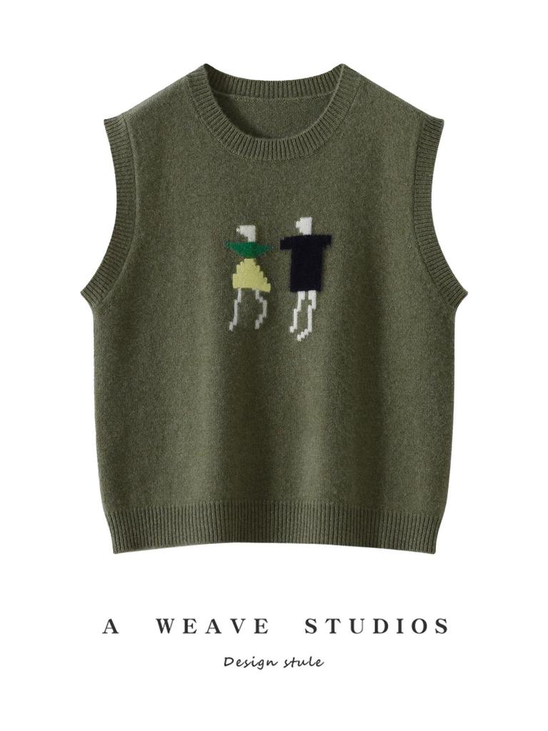 Women's Lace Knit Cashmere Vest: Autumn/Winter Collection - Round Neck, Sleeveless, Loose Fit.