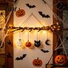 Thanksgiving Front Door Sign Halloween Witch Broom Wall Decor with LED Light, Fall Pumpkin Ghost Cat, Glowing Rustic Porch Ornament for Home