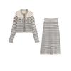 Kaslead New Arrival Women's Clothing Fashion Style Striped Short Style Hair Knitwear Tops Skirt Suit