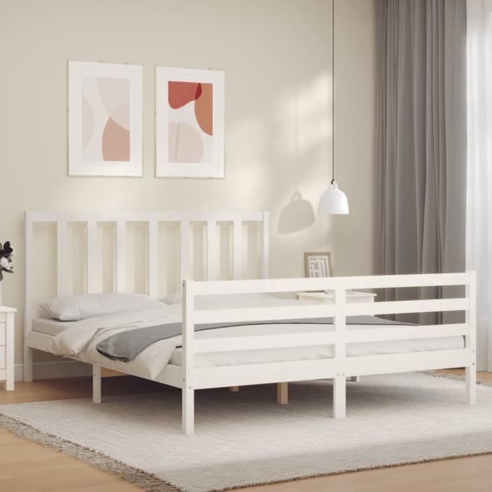 VidaXL Bed Frame with Headboard White 160x200 Cm Solid Wood 3193867