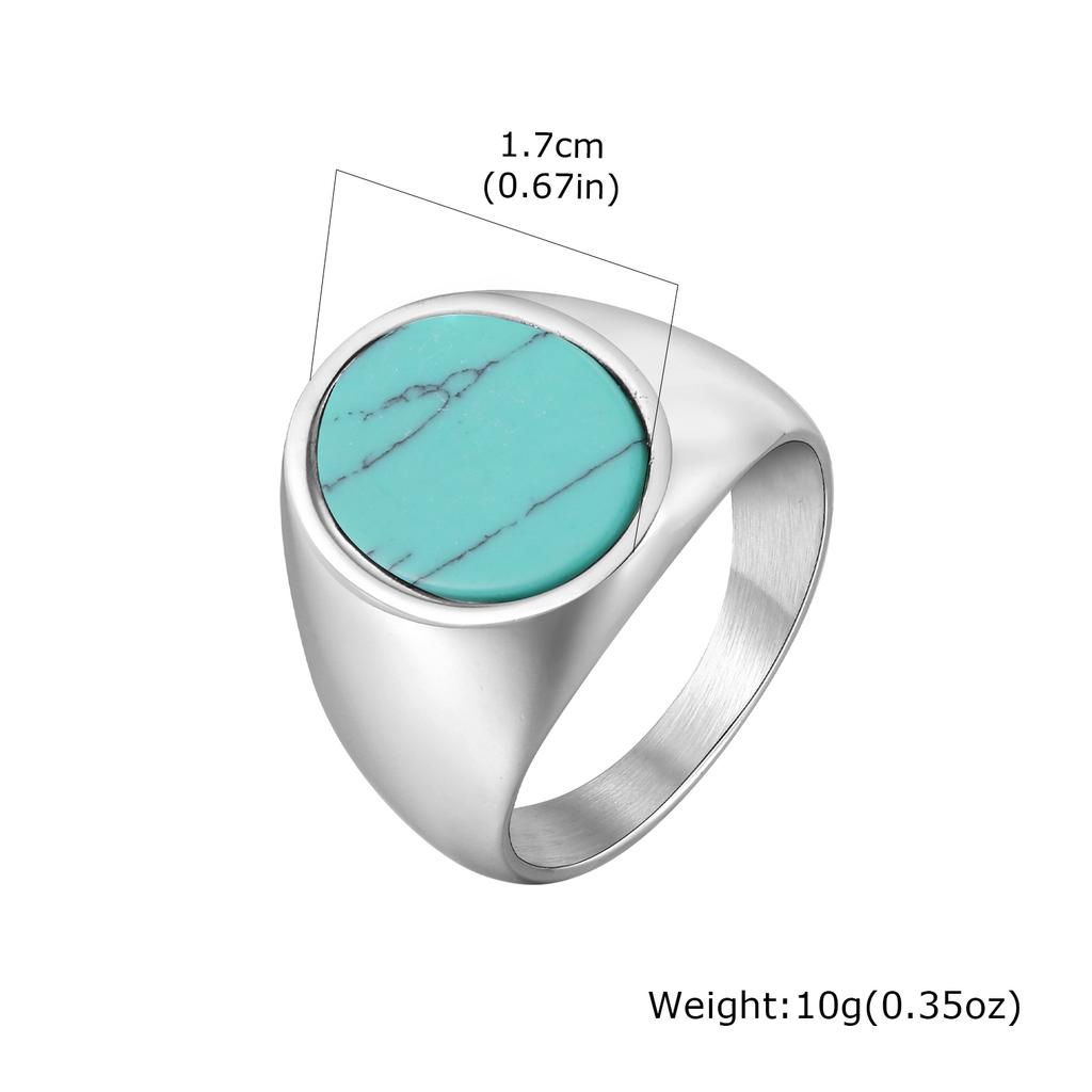 High Quality Natural Stone Ring for Men,Stainless Steel Turquoise Green Doling Signet Ring,Punk Jewelry Gift