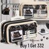 Trousse neagră cu pisici, cu 13 compartimente, pentru elevi – Set drăguț, simplu și elegant de rechizite școlare