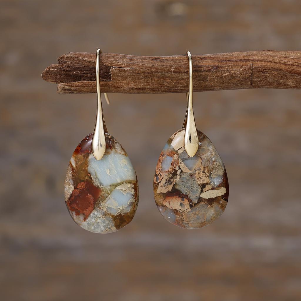 Luxury new ethnic style natural emperor stone water drop earrings light luxury European and American jewelry earrings