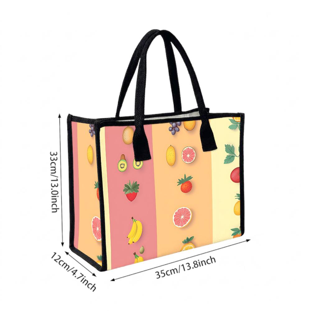 Cute Fruit Pattern Canvas Tote Bag Fashionable Portable Shopping Handbag for Daily Use