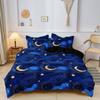 3 Pieces Dark Blue Galaxy Golden Moon Star Print Duvet Cover Set, Night Sky Gold Swirl Star Celestial Printed Bedding