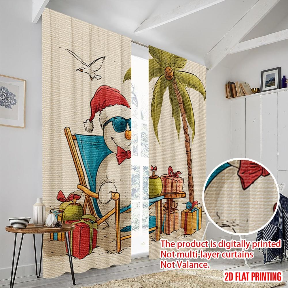 2pcs,2D Plane Printing Popular Curtain Panels Beach Chair Snowman Versatile 100% Polyester (without Rod) Decorations For Home