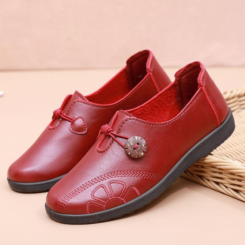 Spring and Autumn Shoes Single Shoes Soft Sole Comfortable Flat Sole Leather Shoes In the Elderly Women's Shoes Leap Month