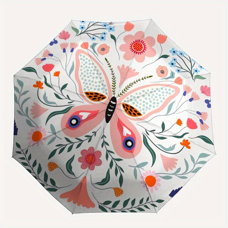 

1pc Butterfly Floral Pattern Automatic Open/close Folding Umbrella, Compact Portable Travel Umbrella, Perfect Birthday/Christmas, Cute Umbre