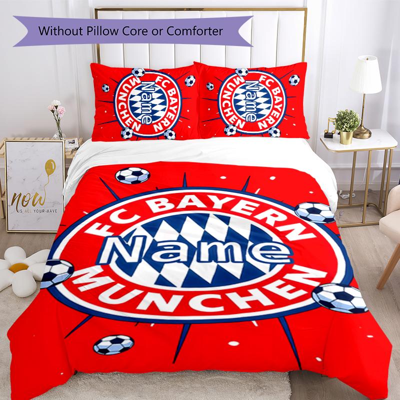 3pcs Custom Name Bayern Munich Bedding Set Duvet Cover Closure Includes 1 Duvet Cover & 2 Pillowcases for All Seasons Bedroom Decor