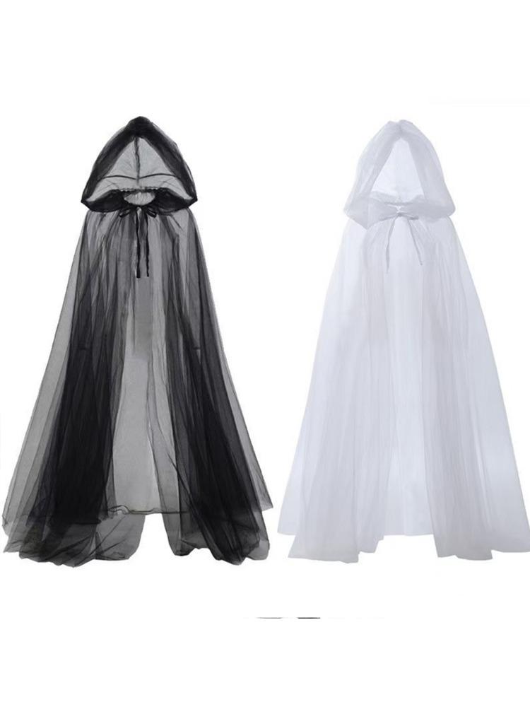 Halloween Hooded Cape Vintage Sheer Cloak Lace-up Robe Cosplay Costume Witch Wizard Vampire Roleplay Stage Gothic Drama Adult