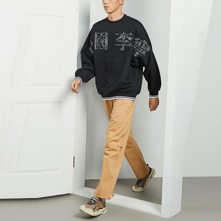 Li Ning Casual Sports Crew Neck Pullover Sweatshirt Men Sweatshirt Black AWDR217-2