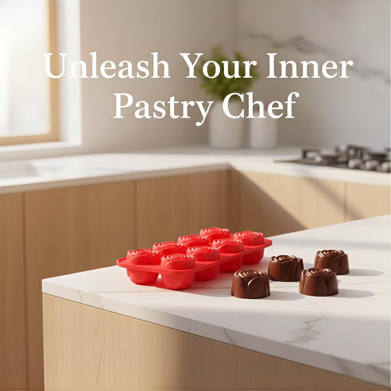 10 Cavity Silicone Rose Baking Pan Mold Nonstick for Cake DIY Soap Dessert Mold for Kitchen Pastry Parties